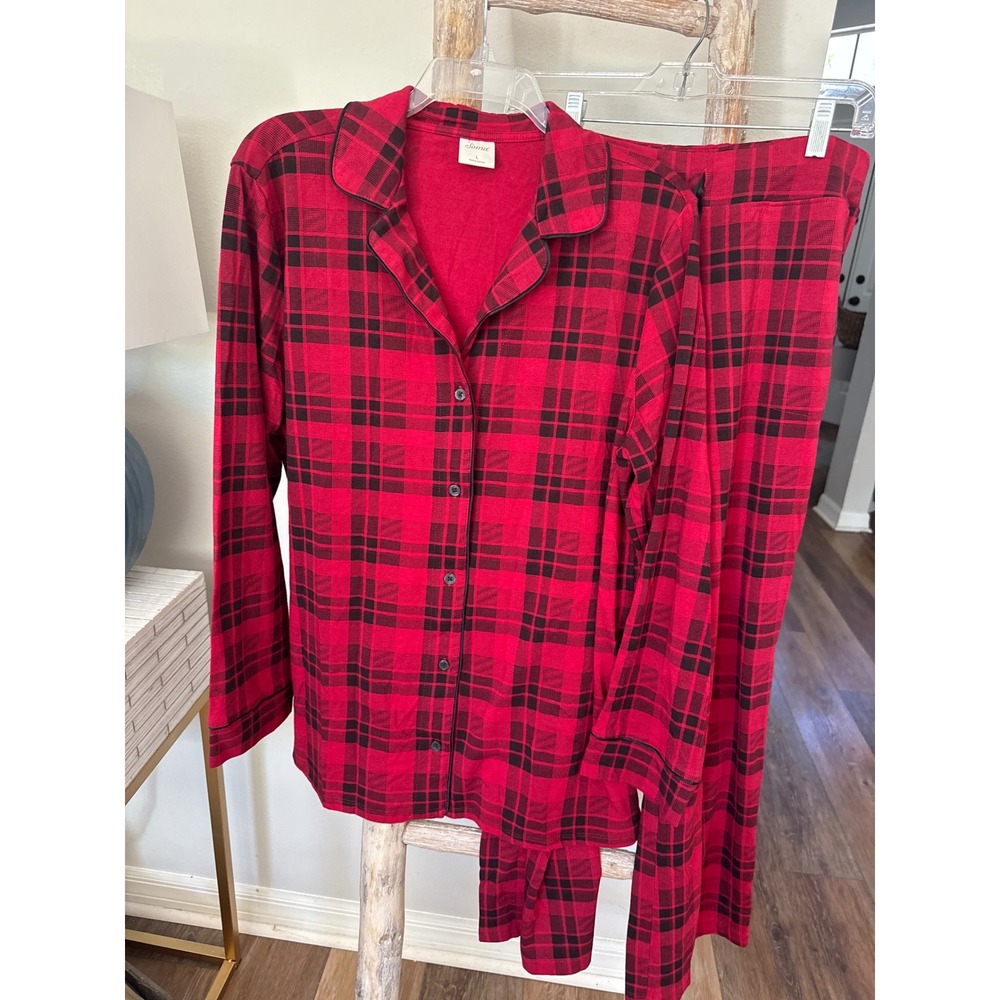 Soma Pajama Top(L) & Pant(M) Soft Red Plaid Cotton Long Sleeves Night Wear Set